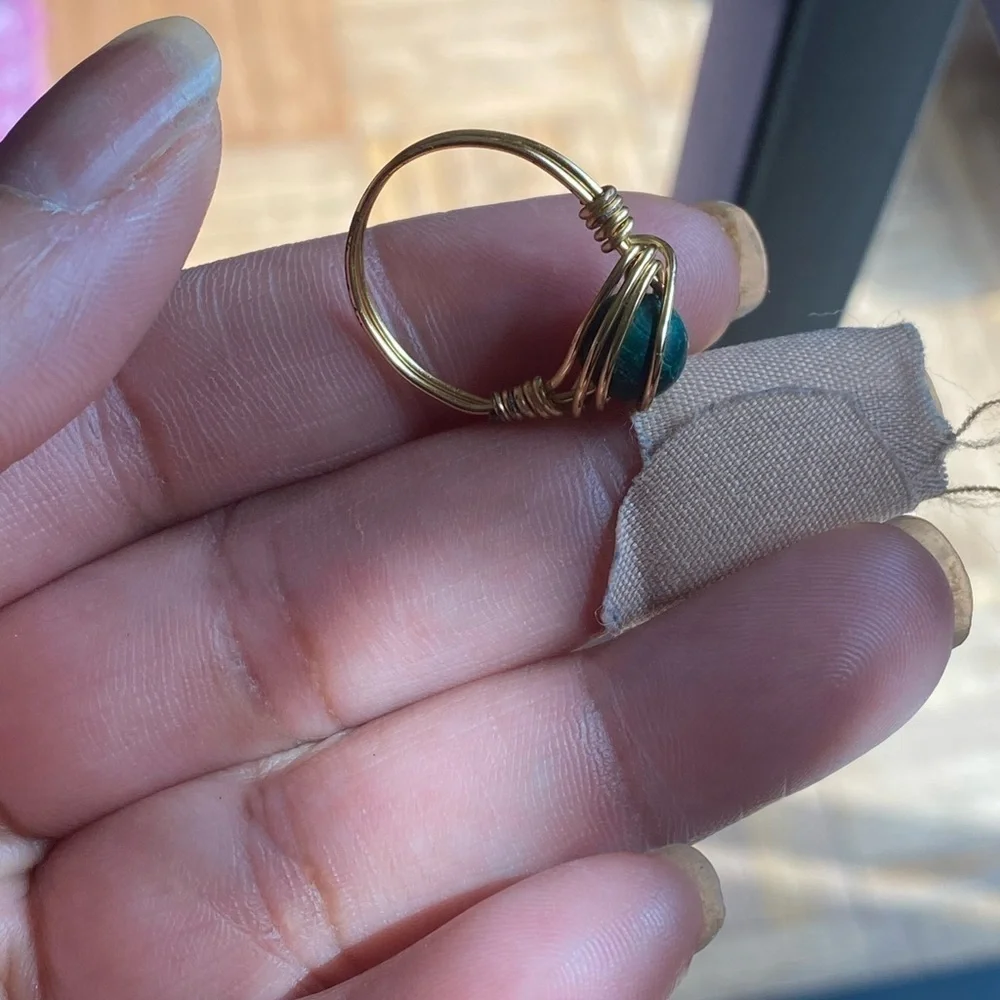 Elegant Gold Wire Wrapped Ring with Green Stone